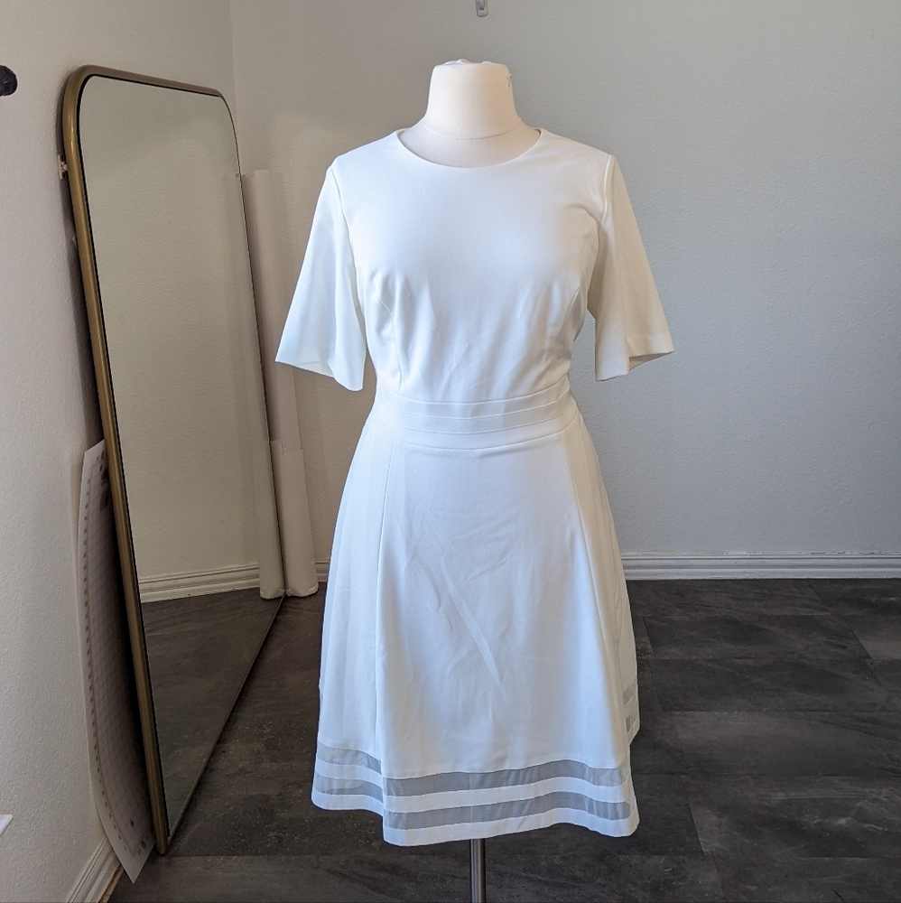 NEW Calvin Klein Short Sleeve Fit & Flare Stripe Hem Dress White 18W preppy - Picture 2 of 13